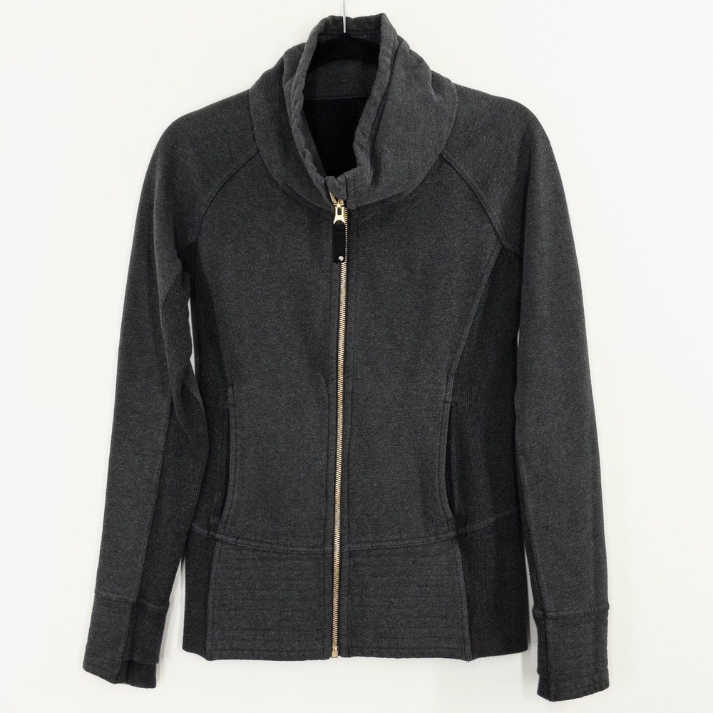 Lululemon‎ Radiant Jacket Women's 4 Heather Gray Full Zip Funnel Neck Thumbhole